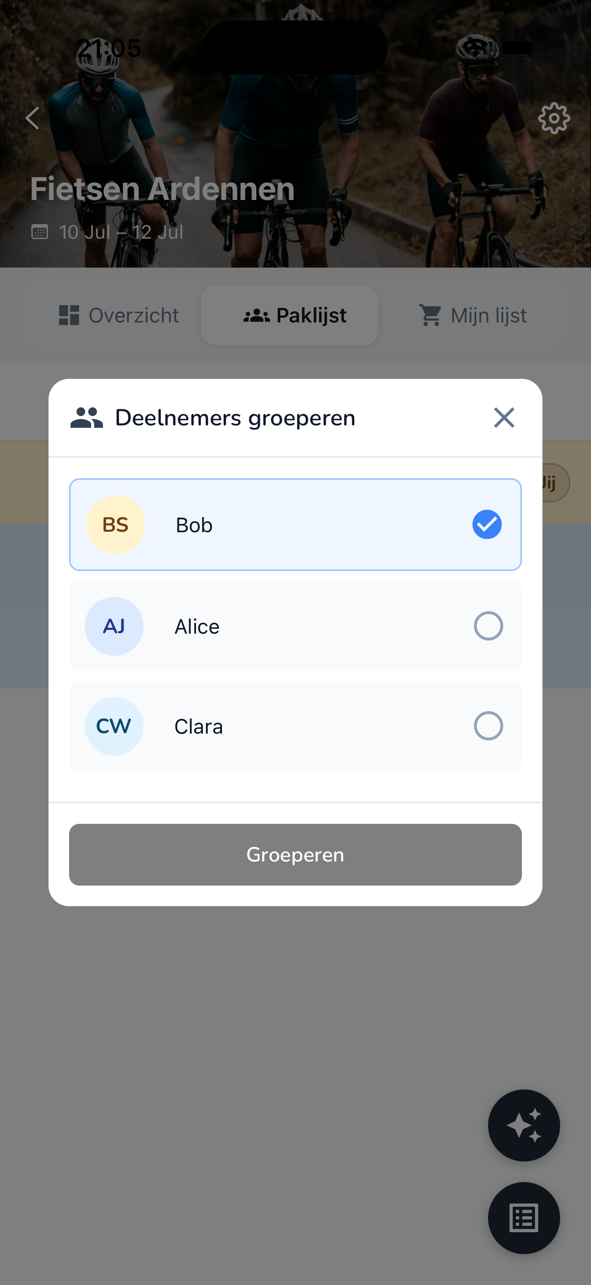 Deelnemers groeperen