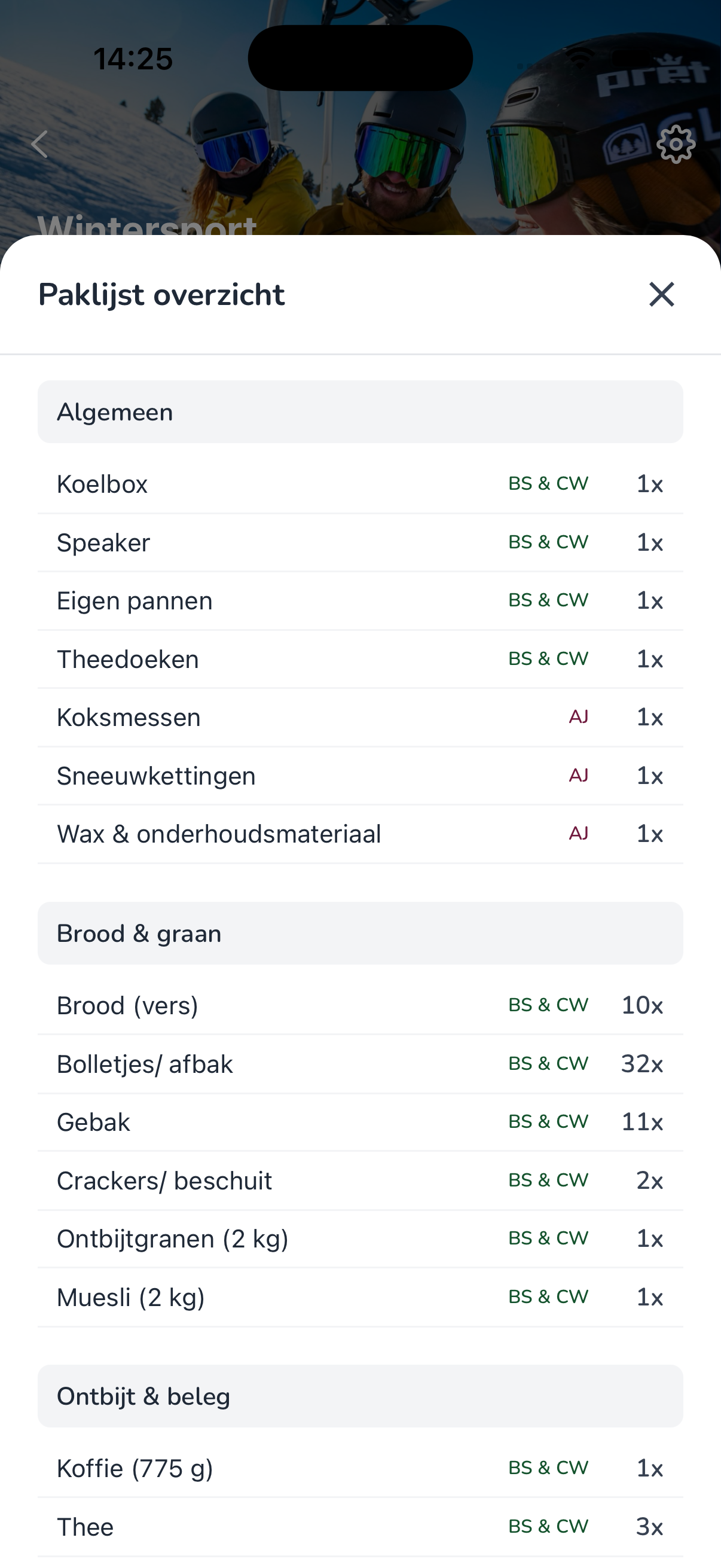Packing list overview